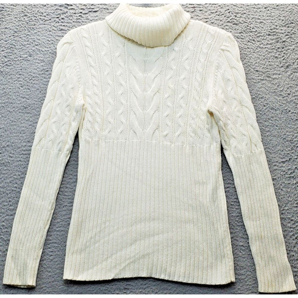 Axcess Sweater‎ Womens Medium Tan Cable Knit Long Sleeve Turtle Neck Pullover